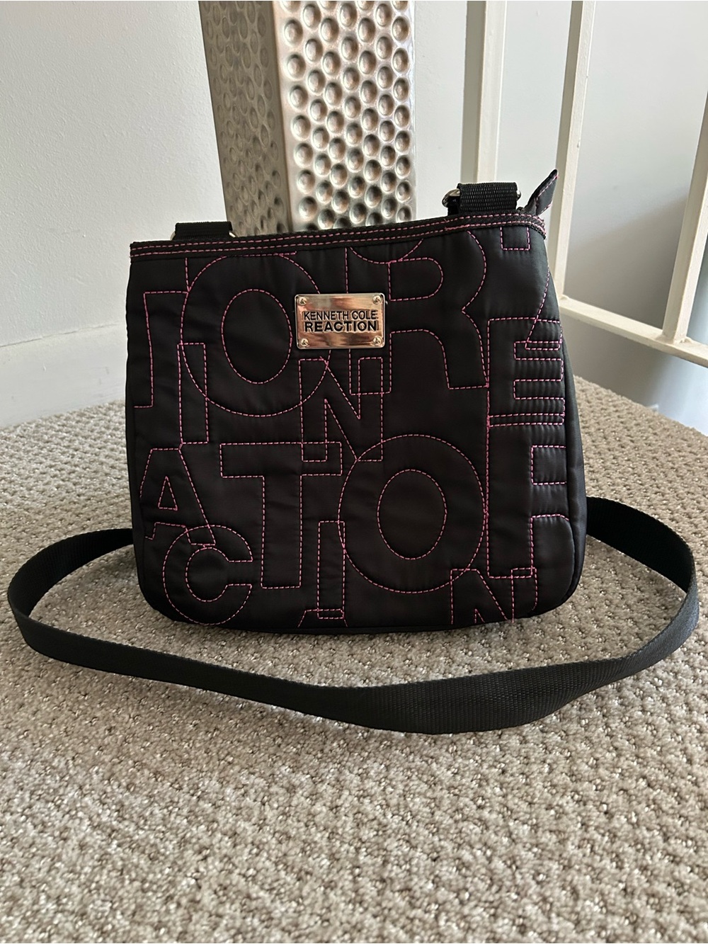 Kenneth Cole Reaction Black Crossbody with Pink Contrast Stitching
